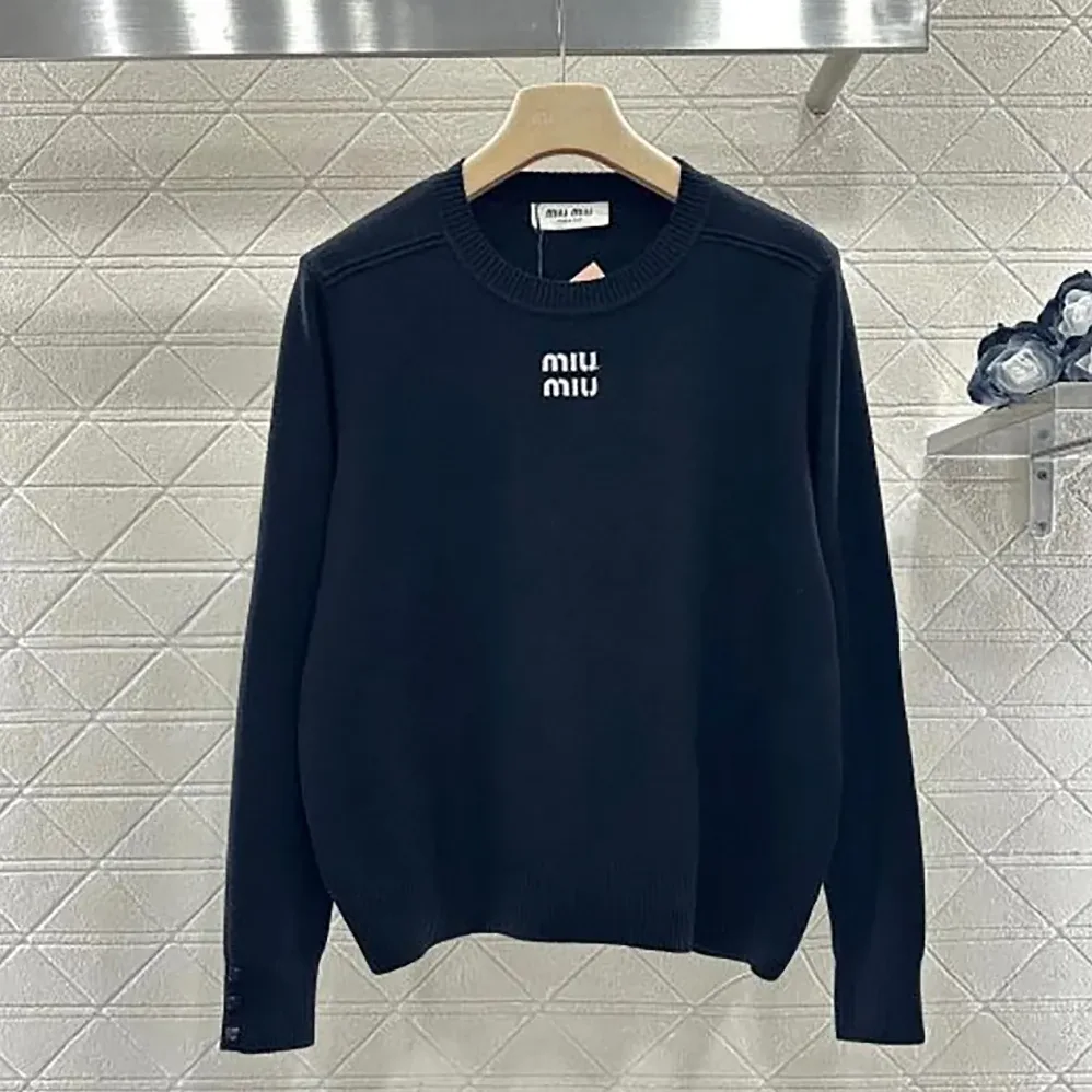 Miu Miu Cashmere Crew-Neck Sweater for Women in Black