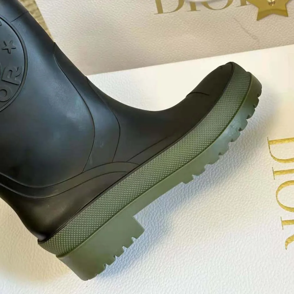 Dior Diorunion Rain Boot Black and Khaki Two-Tone Rubber with Dior Union Motif for Women