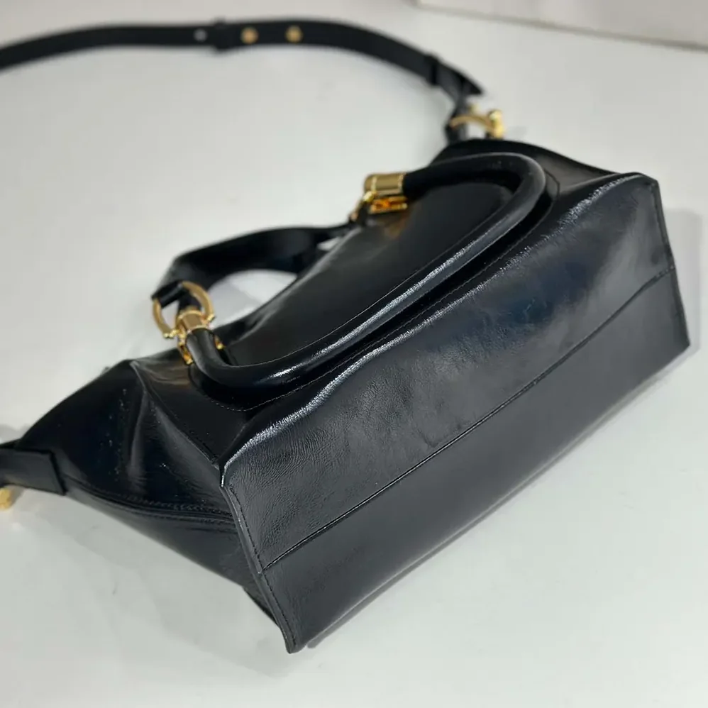 Chloe Small Paraty 24 Bag in Shiny Leather for Women in Black Chloe Small Paraty 24 Bag in Shiny Leather for Women in Black