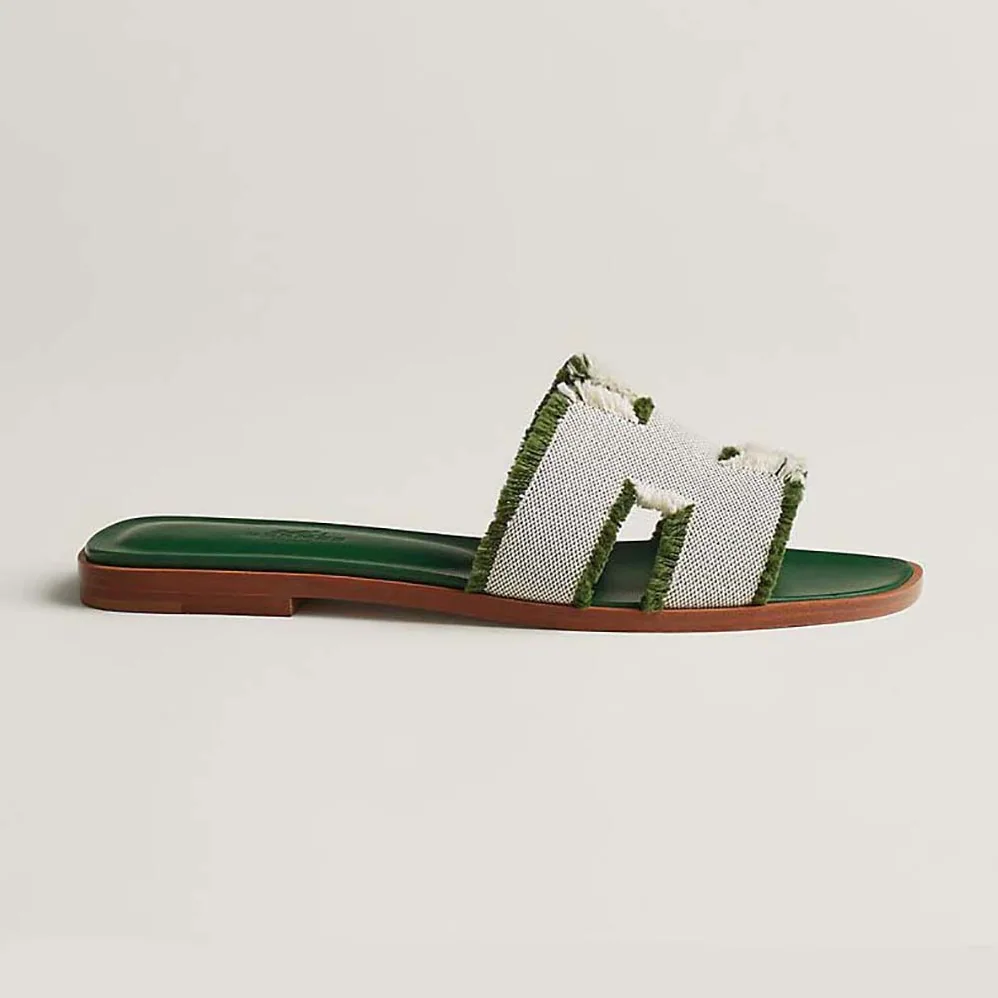 Hermes Oran Sandal in Fringed H Canvas for Women in Green