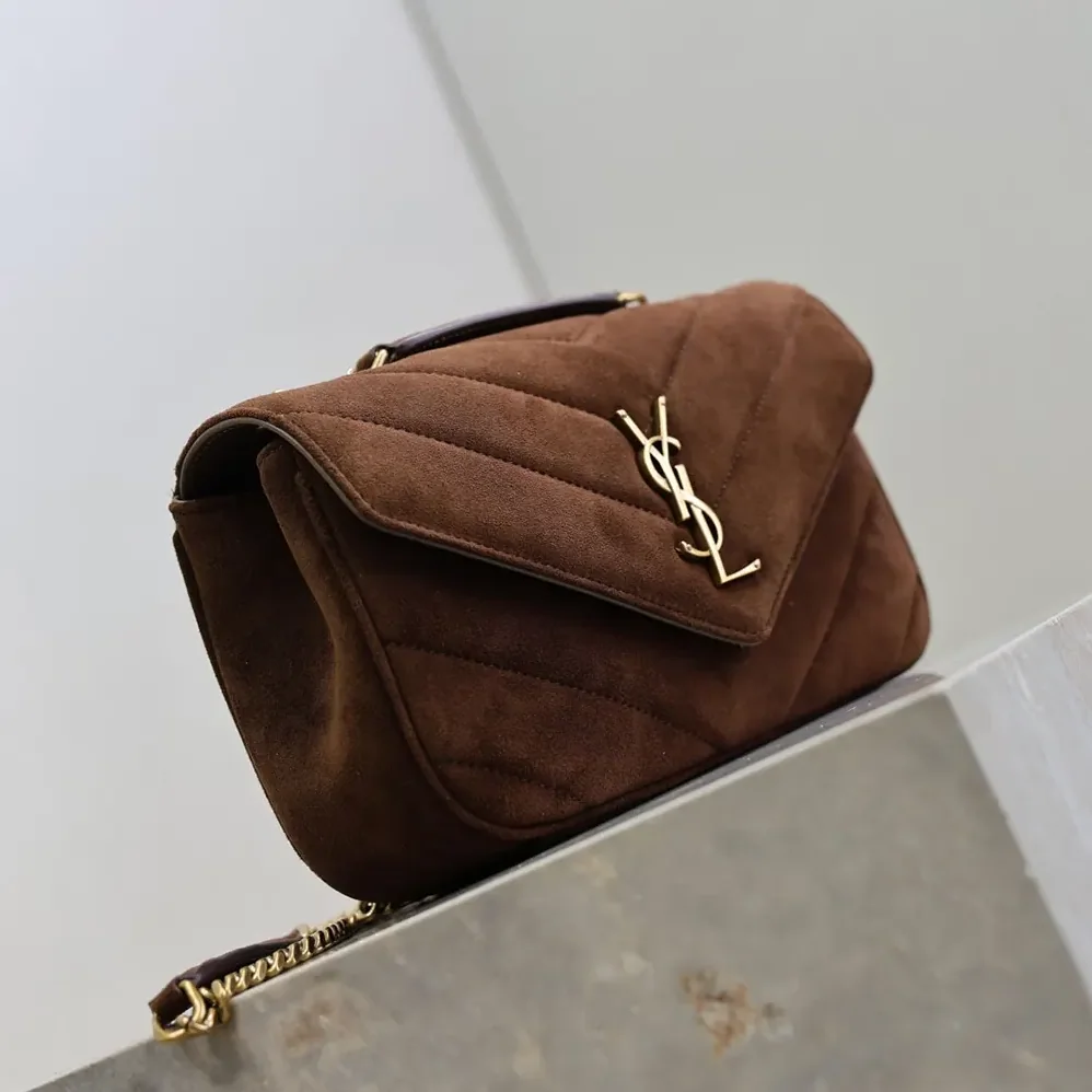 Saint Laurent YSL Loulou Small In Matelassé Suede for Women in Brown