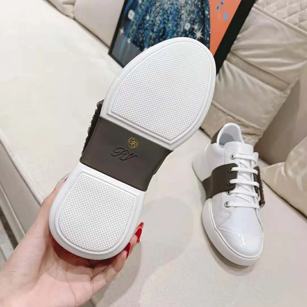 Roger Vivier Viv Skate Strass Buckle Sneakers in Soft Leather for Women