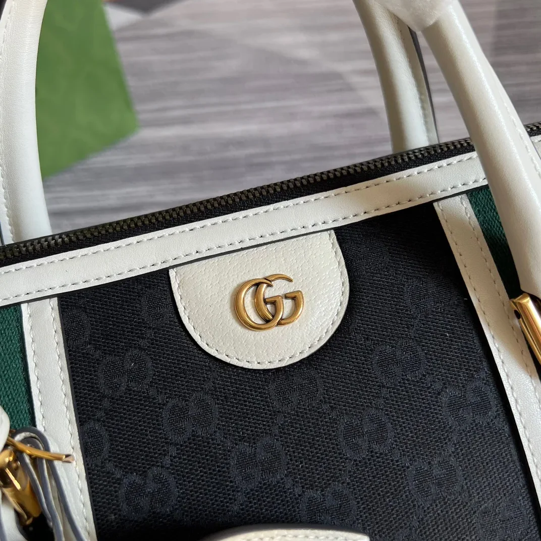Large Bauletto Top Handle Bag With Double G White in Grey /