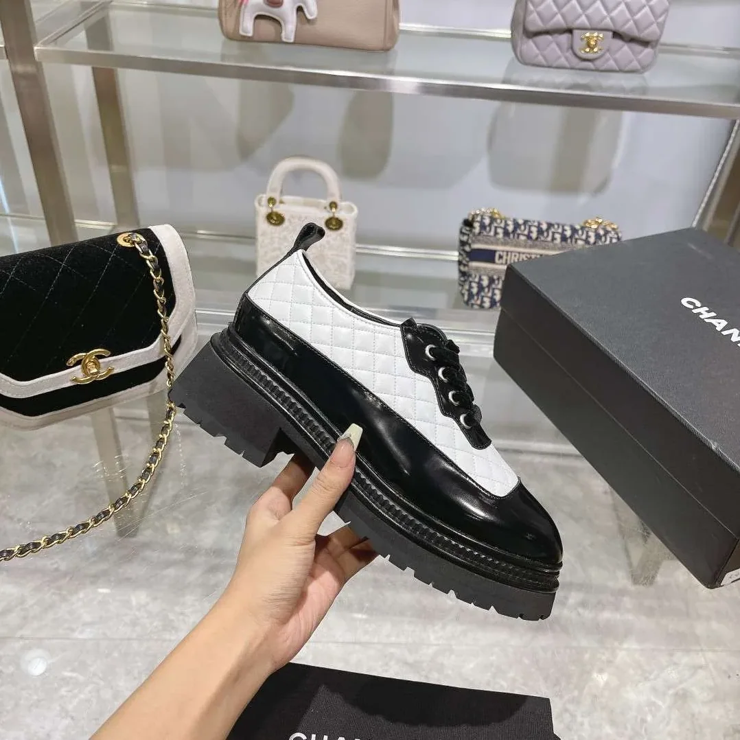 Chanel Thick Soled Chain Laced Loafers White
