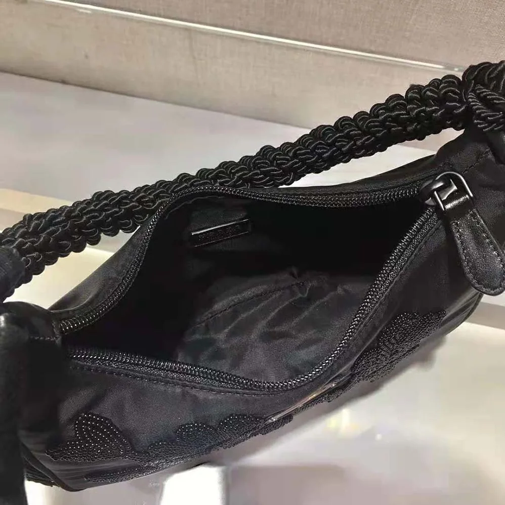 Prada Nylon Bag with Embroidery for Women in Black