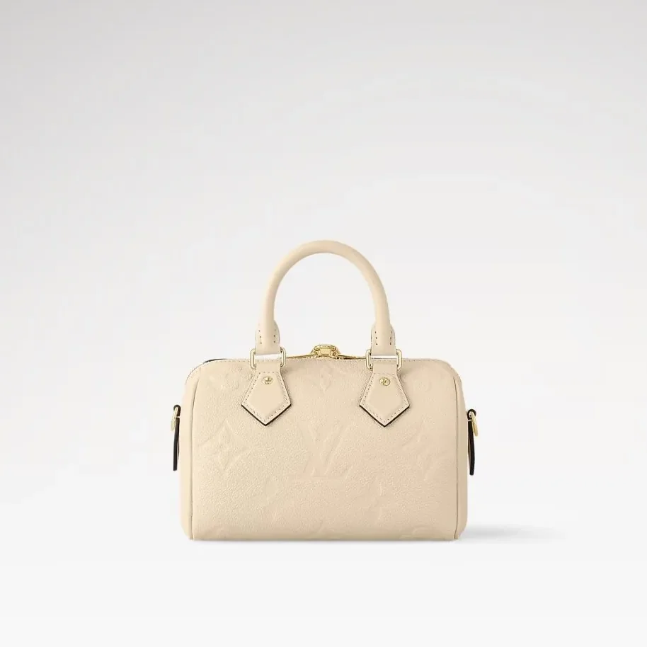 Louis Vuitton Speedy Bandouliere 20 Top Handle Bag in Beige Gold Hardware