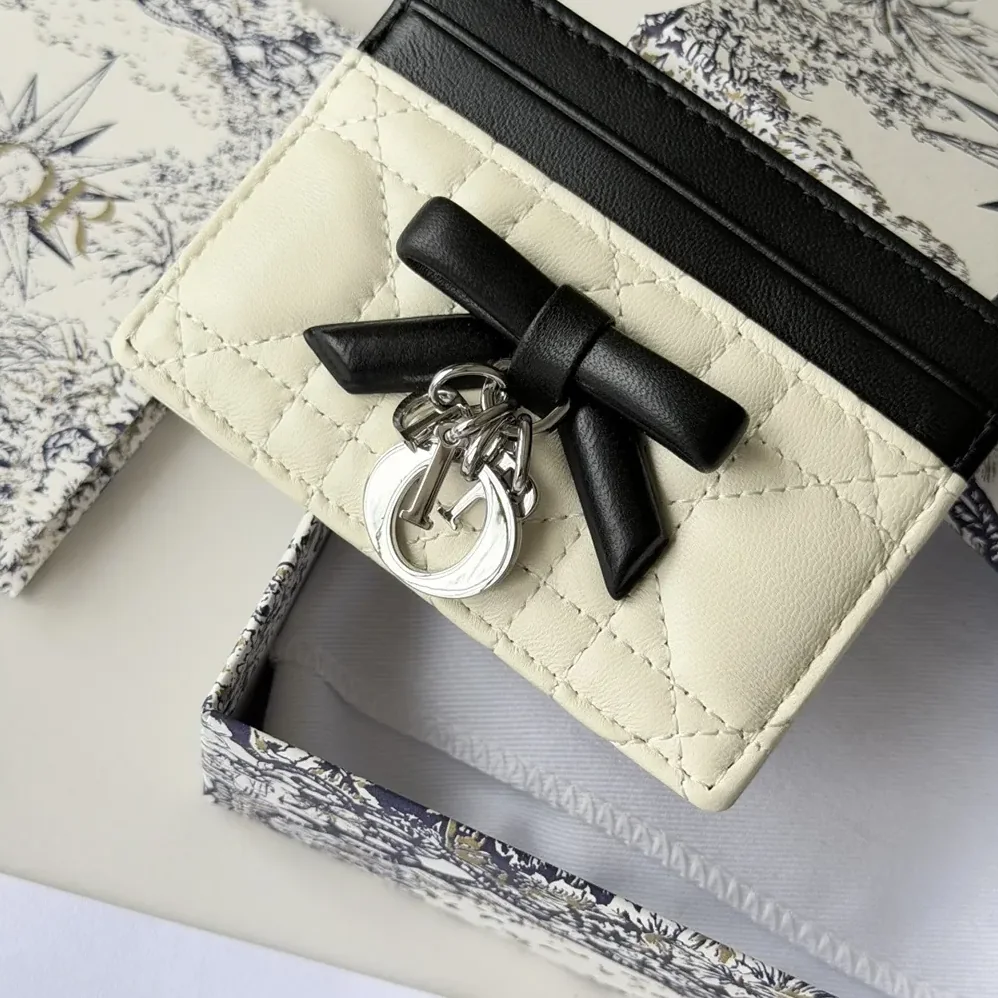Dior Lady Dior Freesia Card Holder Two-Tone Latte and Black Cannage Lambskin for Women Dior Lady Dior Freesia Card Holder Two-Tone Latte and Black Cannage Lambskin for Women