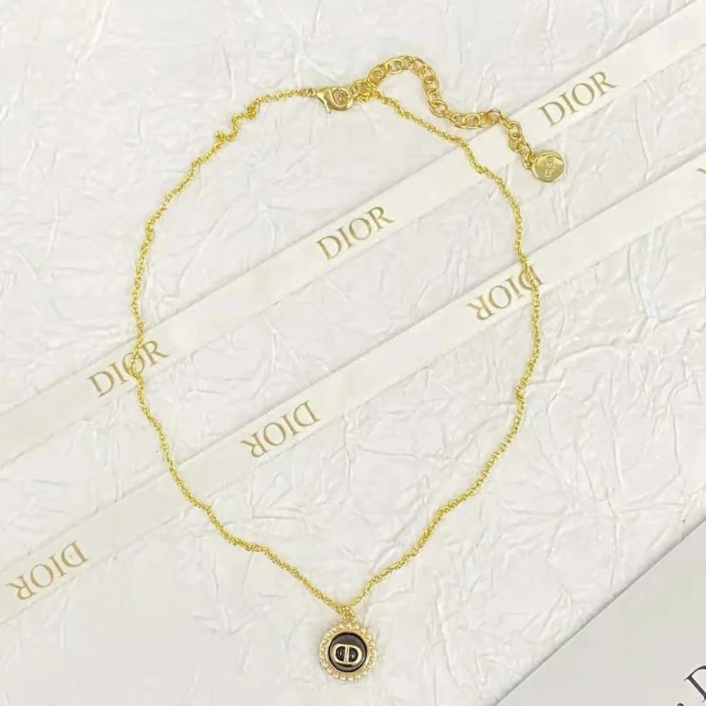 Dior Petit CD Necklace Gold-Finish Metal with White Resin Pearls and Latte Glass for Women Dior Petit CD Necklace Gold-Finish Metal with White Resin Pearls and Latte Glass for Women