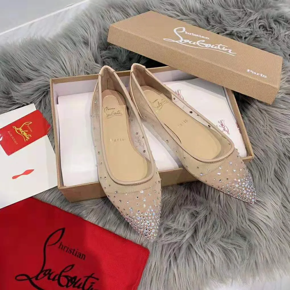 Christian Louboutin Follies Strass Ballet Flat for Women in Sandy Christian Louboutin Follies Strass Ballet Flat for Women in Sandy