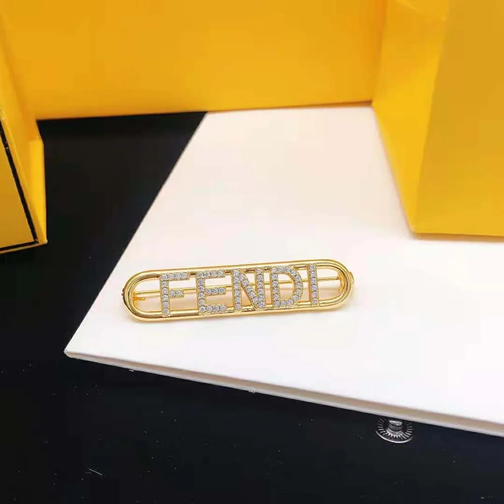Fendi Fendigraphy Brooch Gold Coloured for Women Fendi Fendigraphy Brooch Gold Coloured for Women