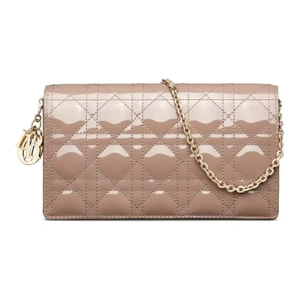 Dior Lady Dior Pouch Patent Cannage Calfskin in Sandy