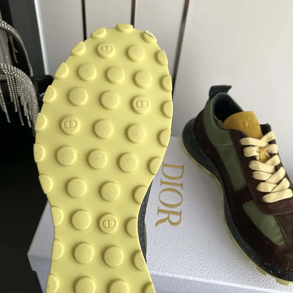 Dior Squash Sneaker Brown and Yellow Suede Calfskin with Green Technical Fabric for Unisex Dior Squash Sneaker Brown and Yellow Suede Calfskin with Green Technical Fabric for Unisex