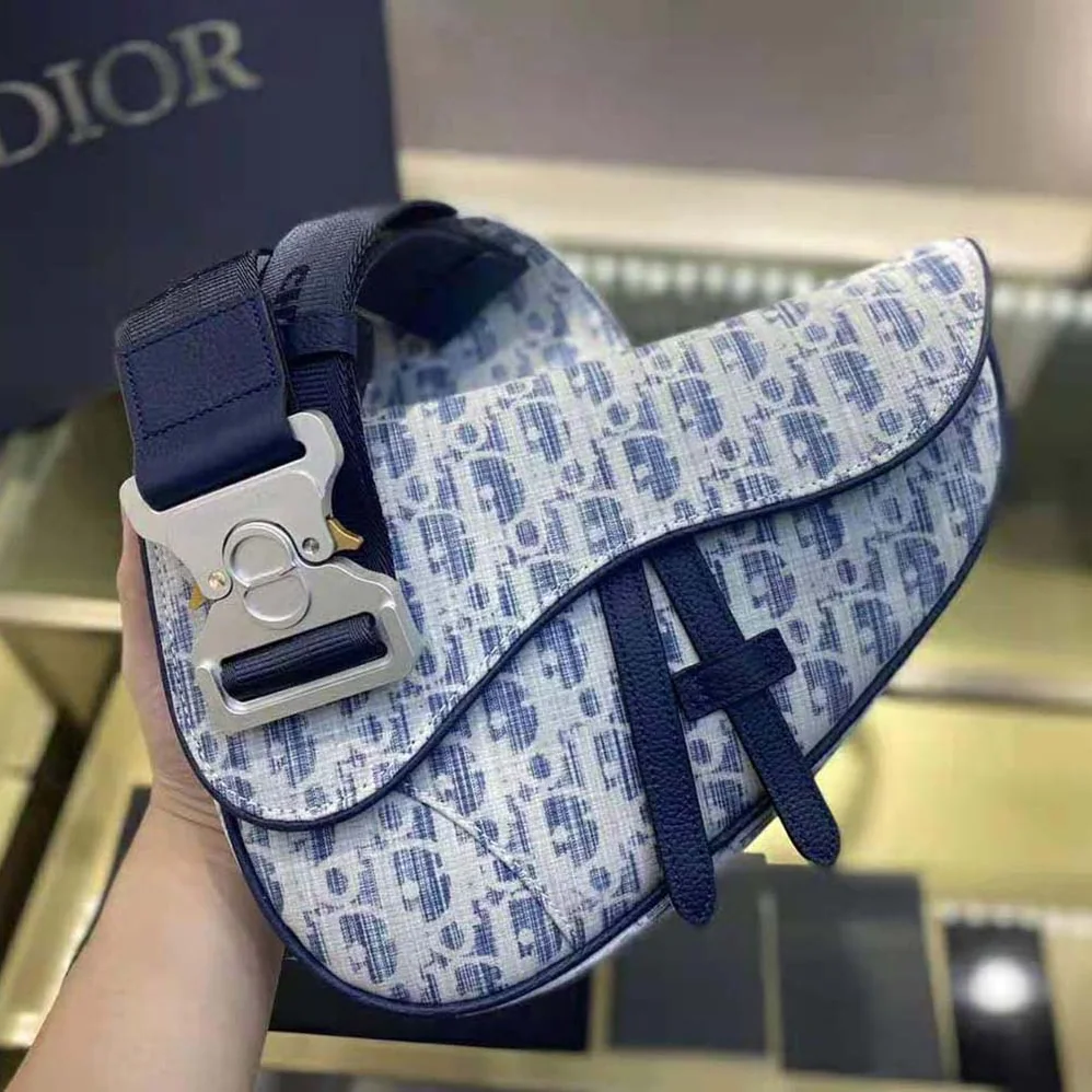 Dior Saddle bag Blue Dior Oblique Kasuri jacquard for Men Dior Saddle bag Blue Dior Oblique Kasuri jacquard for Men
