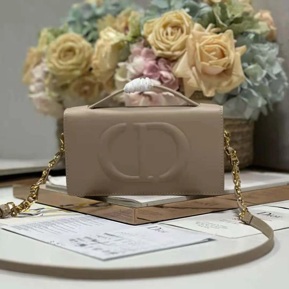 Dior CD Signature Mini Bag Powder Beige Calfskin with Embossed CD Signature for Women
