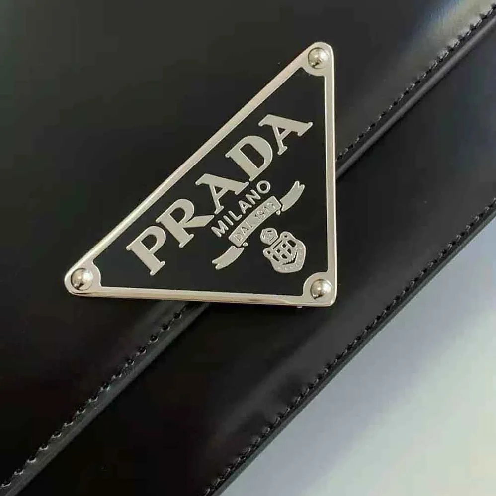 Prada Embleme Brushed-Leather Bag for Women in Black Prada Embleme Brushed-Leather Bag for Women in Black