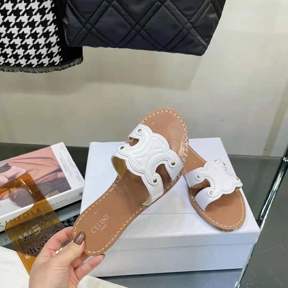 Celine Triomphe Mule in Calfskin for Women in White