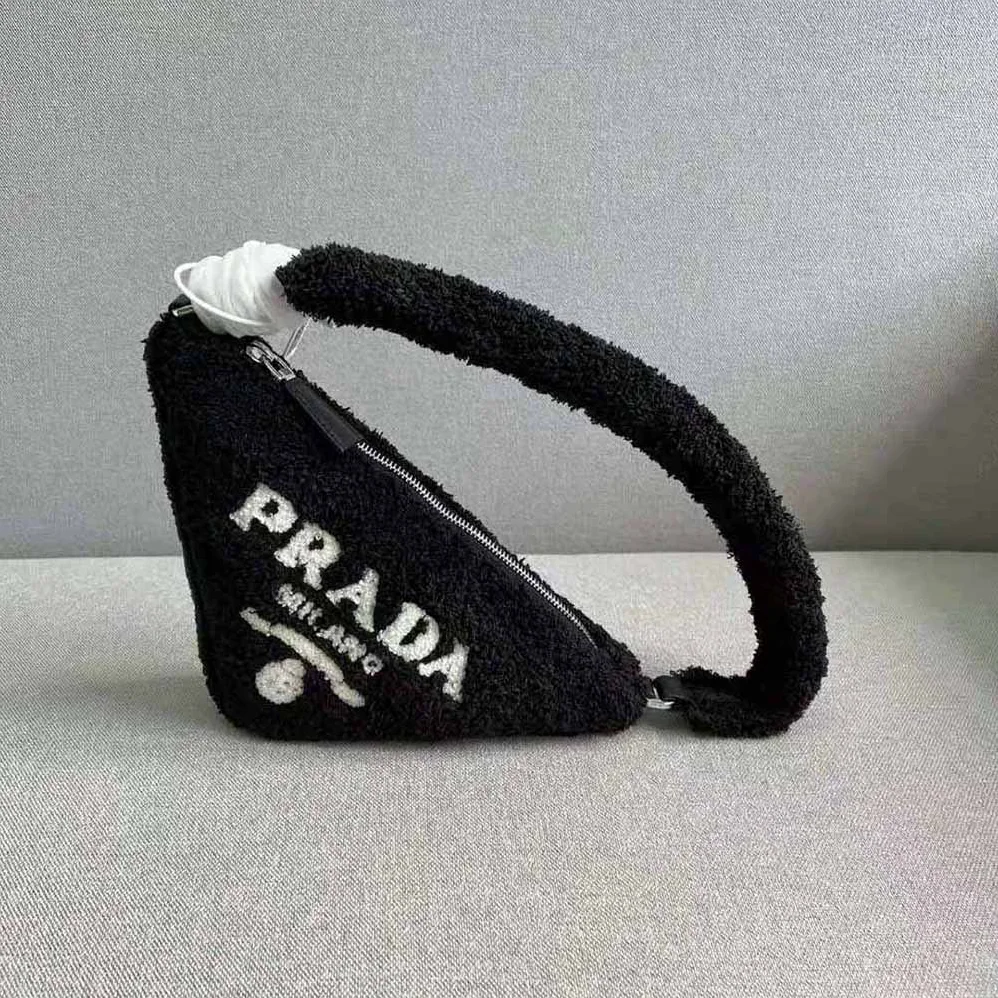 Prada Terrycloth Pouch with Embroidered Lettering Logo for Women in Black Prada Terrycloth Pouch with Embroidered Lettering Logo for Women in Black