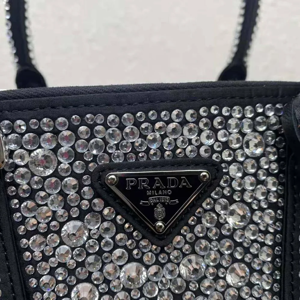 Prada Galleria Satin Mini-Bag with Crystals for Women in Black Prada Galleria Satin Mini-Bag with Crystals for Women in Black
