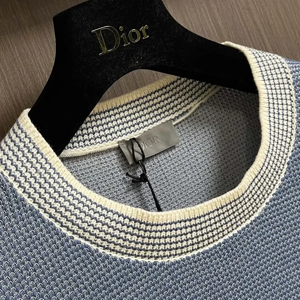 Dior Italic T-Shirt Blue Cotton for Men in Blend Tramato Knit Dior Italic T-Shirt Blue Cotton for Men in Blend Tramato Knit