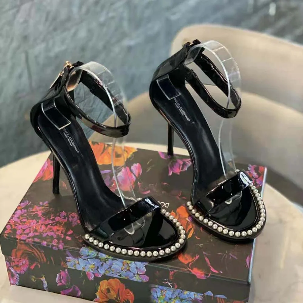 Dolce Gabbana D&G Patent Leather Sandals with Pearls for Women Dolce Gabbana D&G Patent Leather Sandals with Pearls for Women