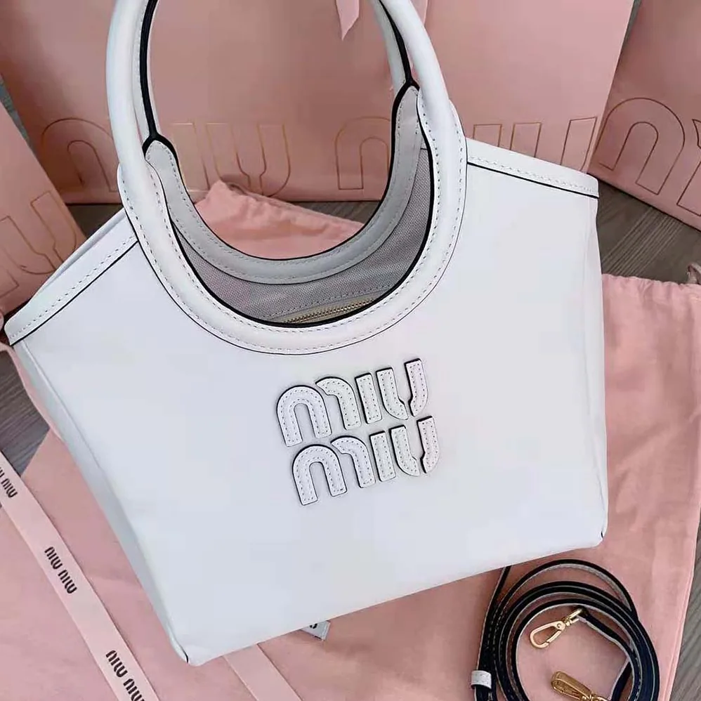 Miu Miu IVY Leather Bag with Leather Lettering Logo for Women in White Miu Miu IVY Leather Bag with Leather Lettering Logo for Women in White
