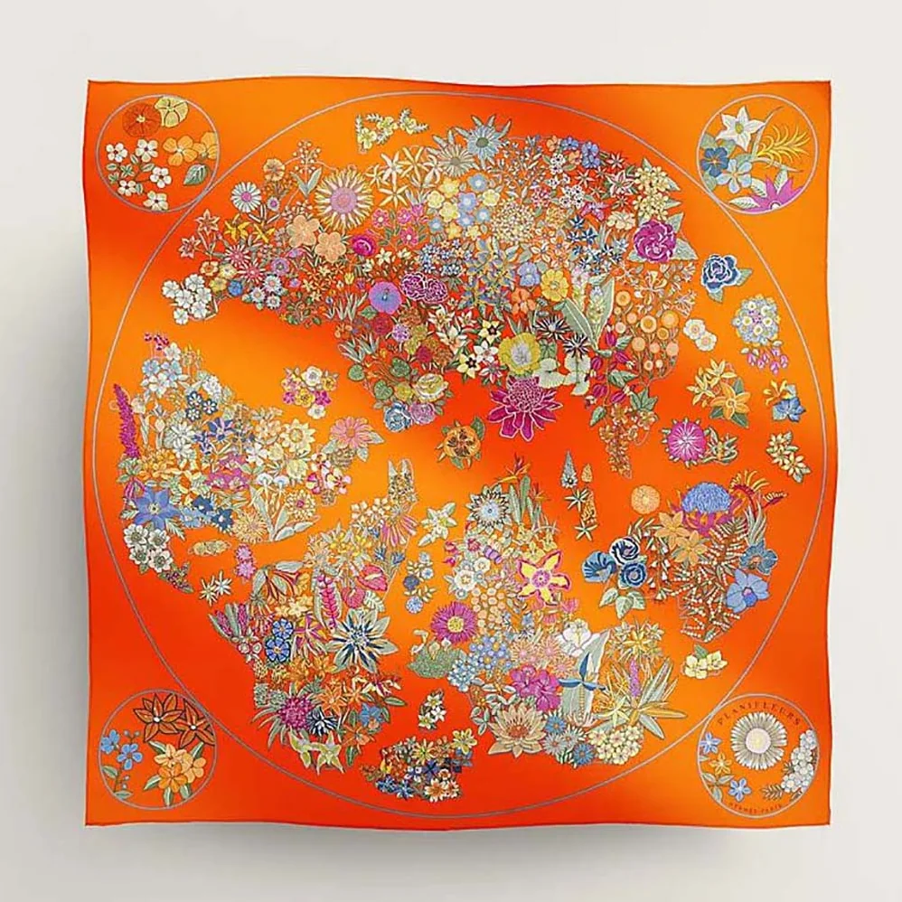 Hermes Planifleurs Scarf 90 for Women in Orange