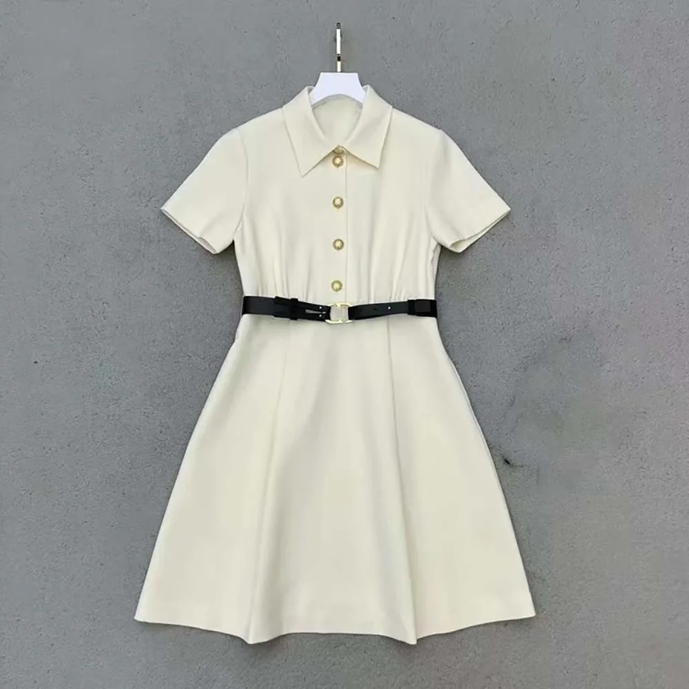 Dior Belted Short Dress White Wool and Silk for Women