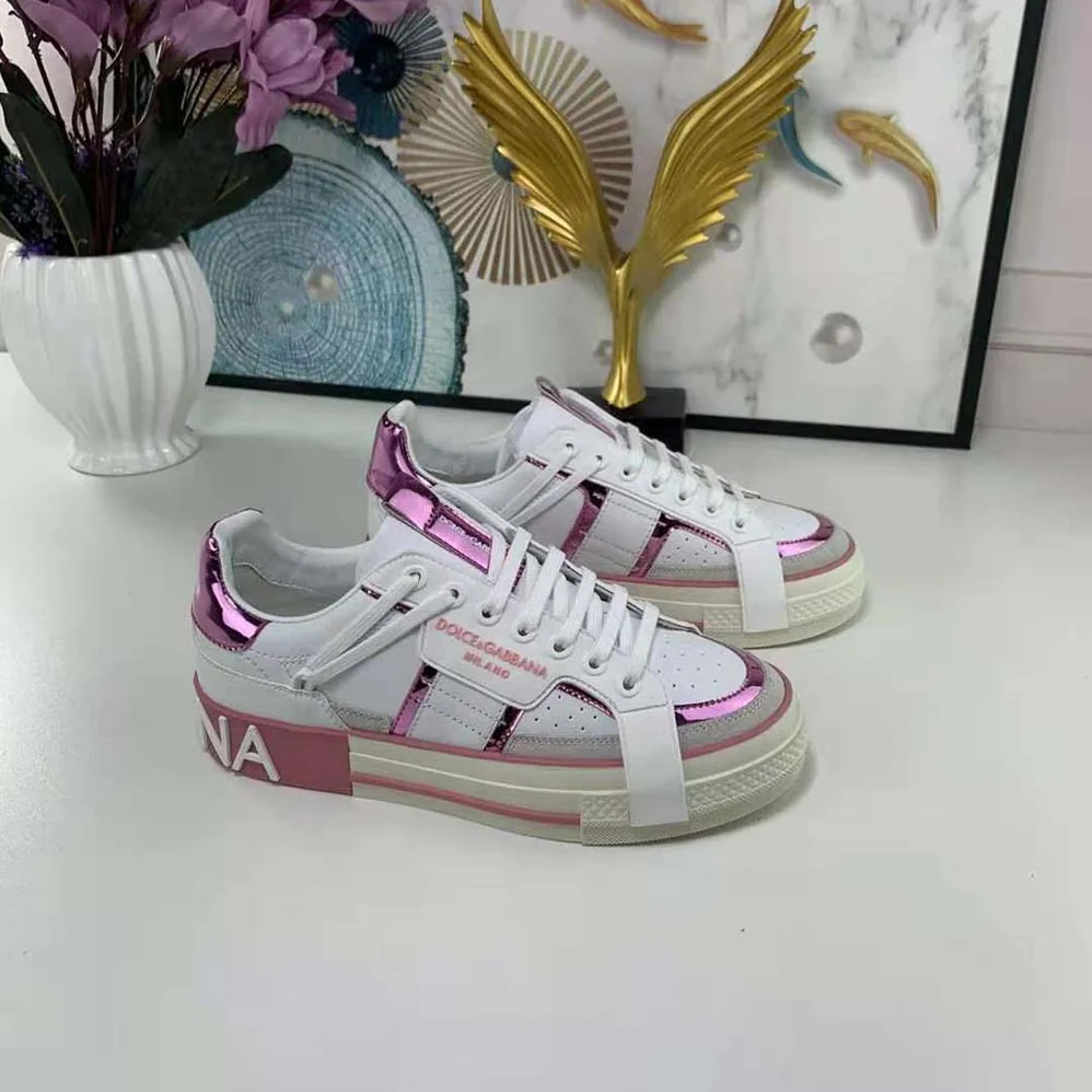 Dolce Gabbana D&G Calfskin 2.Zero Custom Sneakers with Contrasting Details for Women in Pink