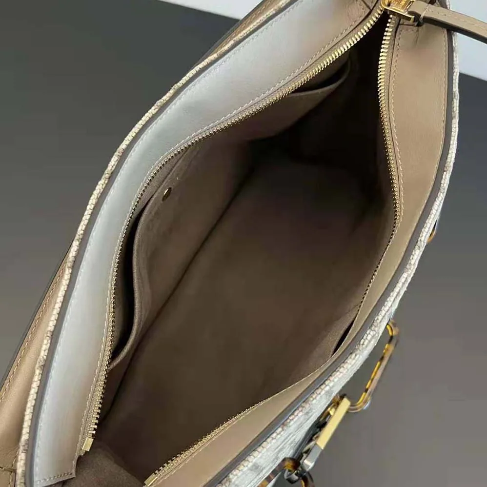 Fendi Fendi O'Lock Zipper Dove Gray Tapestry Fabric Bag for Women Fendi Fendi O'Lock Zipper Dove Gray Tapestry Fabric Bag for Women