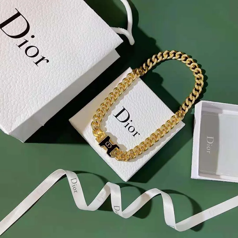 Dior 30 Montaigne Necklace Gold-Finish Metal and Black Lacquer for Women
