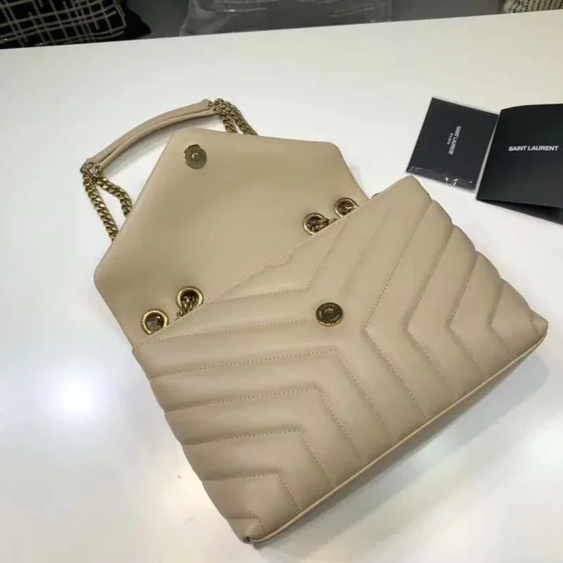 Saint Laurent Loulou Small Chain Bag In Matelassé Y Beige in YSL