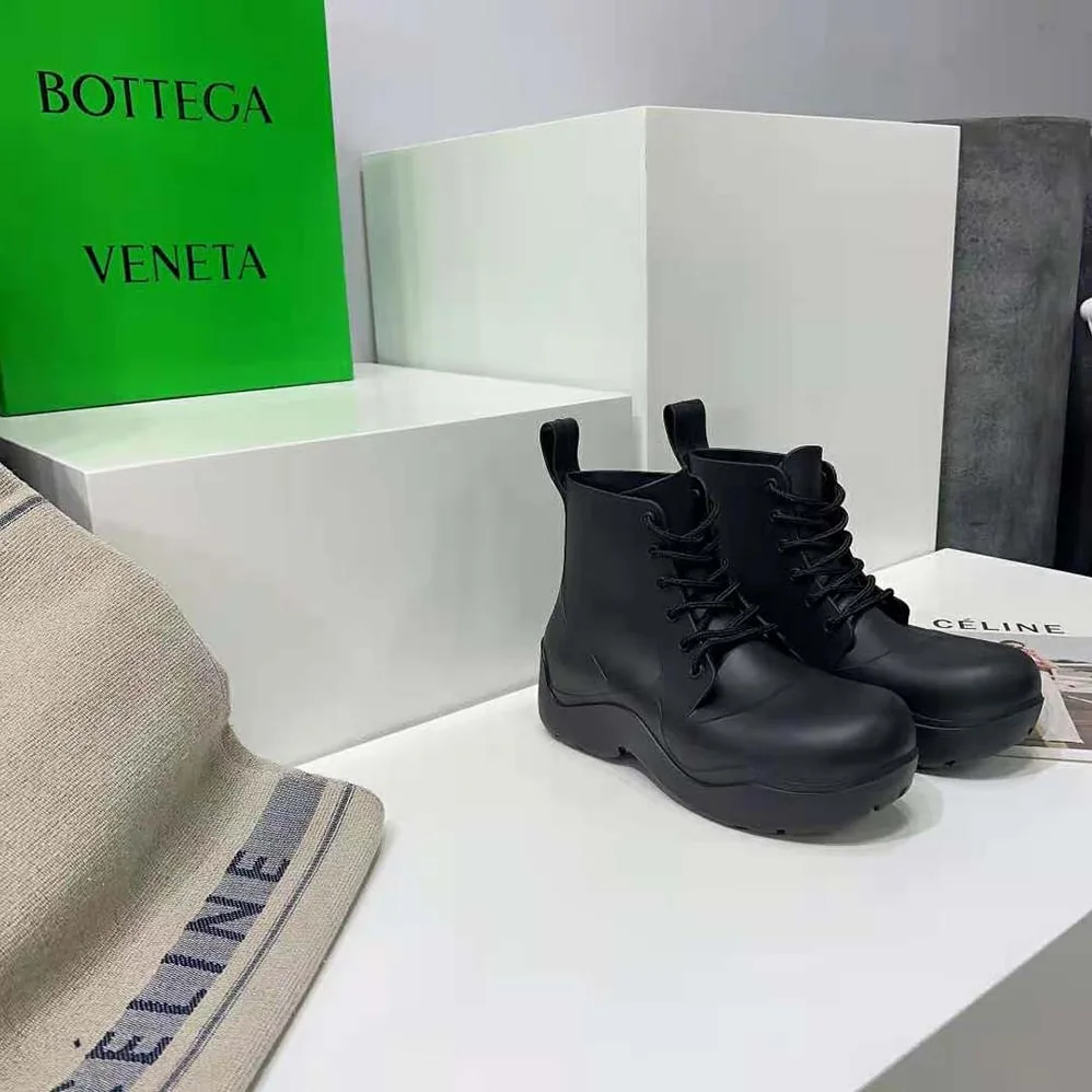 Bottega Veneta Puddle Lace-Up Ankle Boot for Unisex in Black Bottega Veneta Puddle Lace-Up Ankle Boot for Unisex in Black