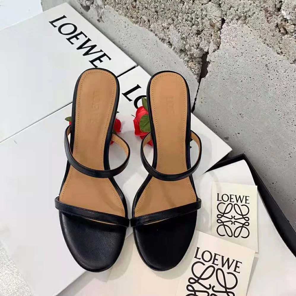 Loewe Rose Heel Sandal in Goatskin 10cm Heel Height for Women in Black