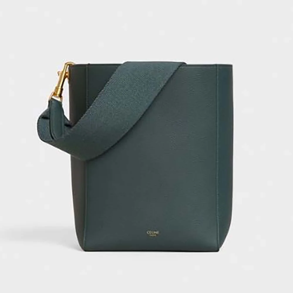 Celine Sangle Small Bucket Bag in Soft Grained Calfskin for Women in Green Celine Sangle Small Bucket Bag in Soft Grained Calfskin for Women in Green