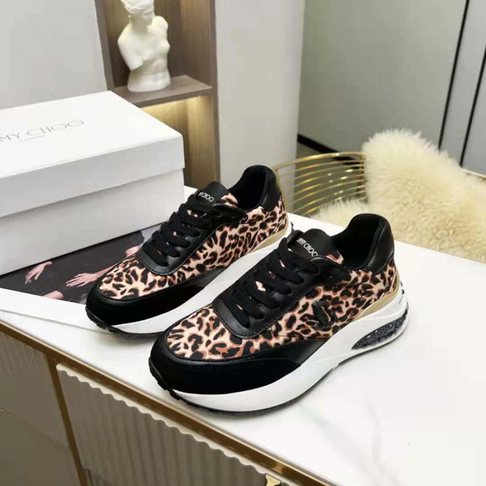 Jimmy Choo Memphis Lace UP/F Natural Mix Leopard Print Nylon for Women