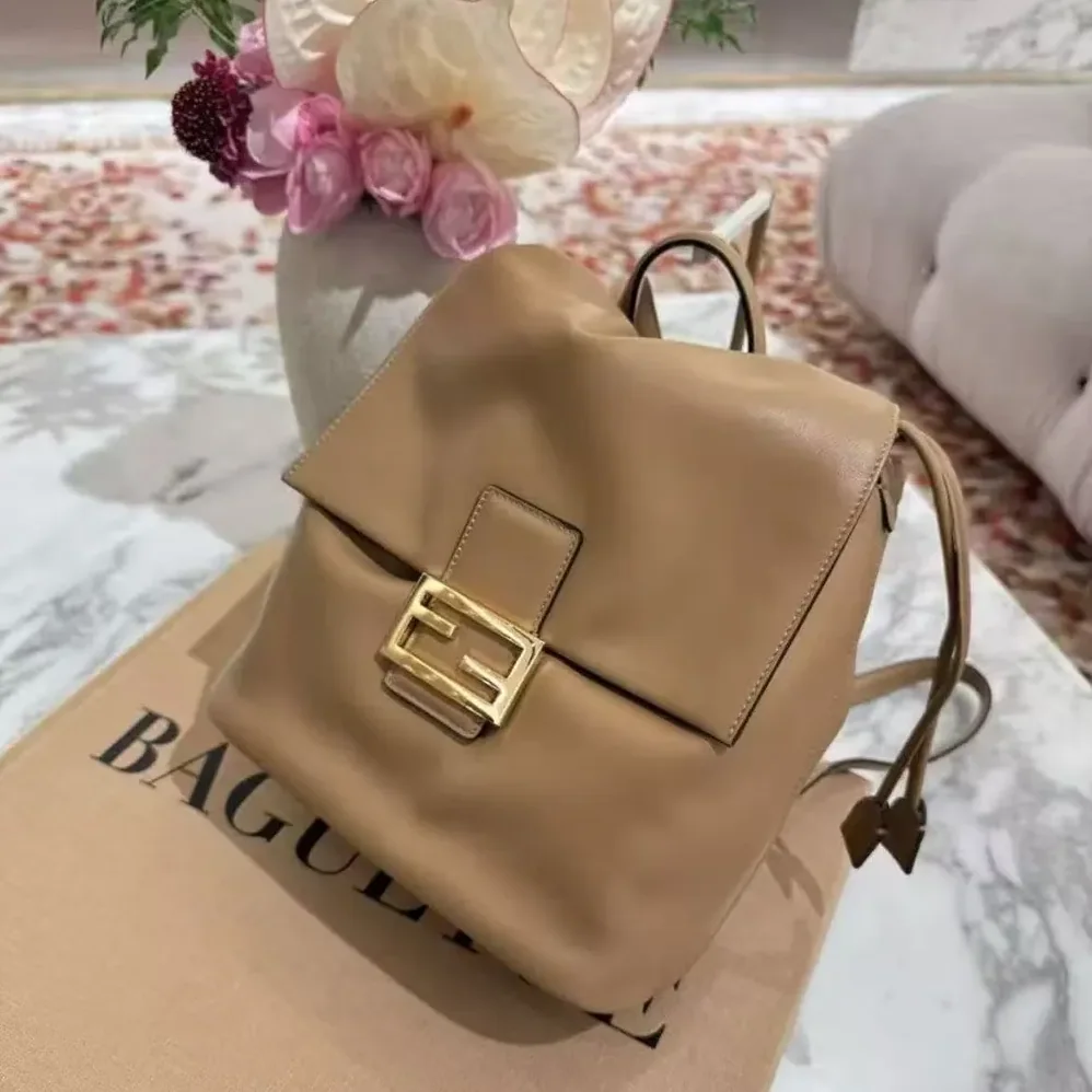 Fendi Cappuccino Brown Leather Backpack for Women Fendi Cappuccino Brown Leather Backpack for Women