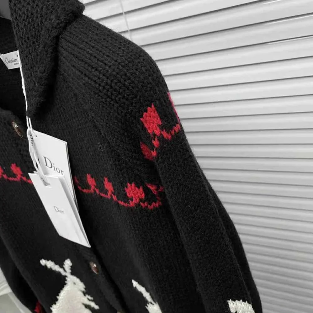Dior Dioramour Cardigan Navy Blue White and Red Wool and Cashmere for Women