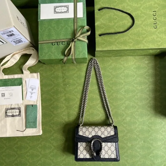 Gucci Dionysus Mini Bag Beige And Blue GG Supreme Canvas / Gucci Dionysus Mini Bag Beige And Blue GG Supreme Canvas /