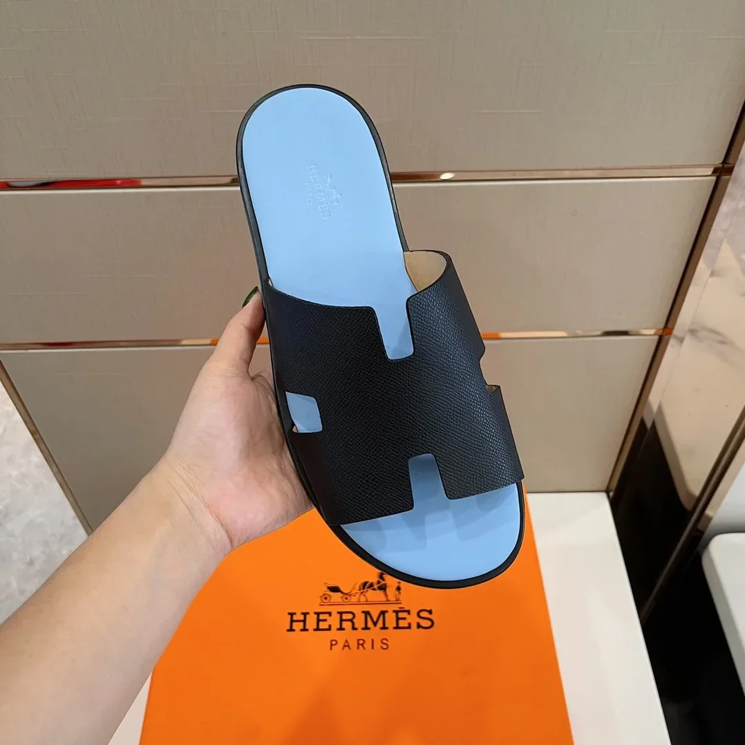 Hermes Izmir Sandals Black in Light Blue