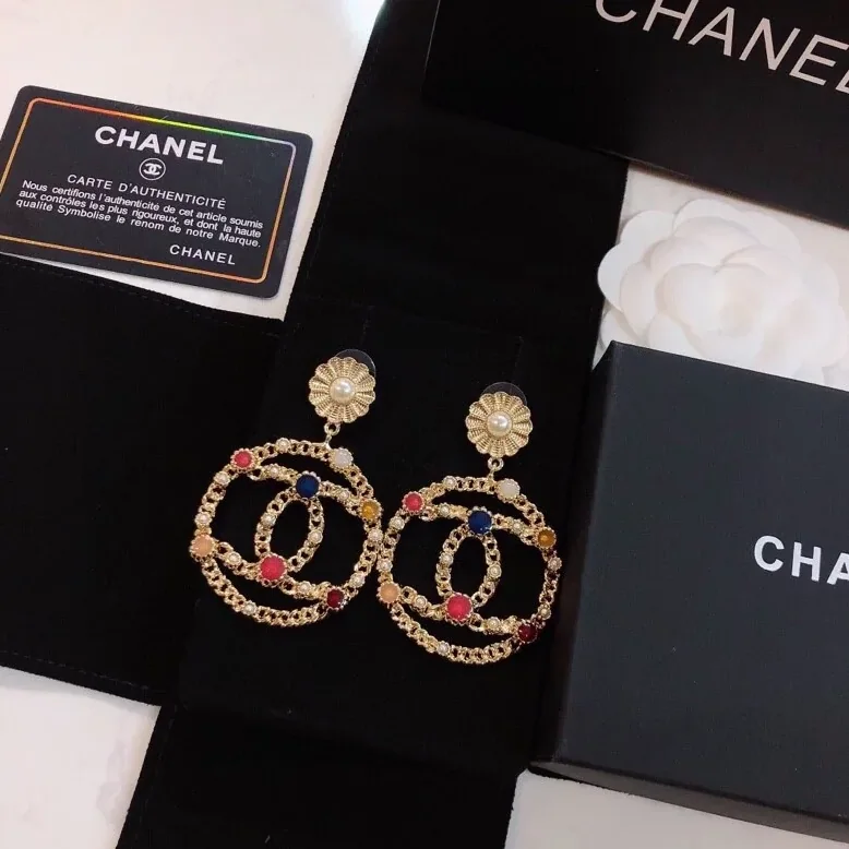 Chanel Douple C Small Chain Earrings Gold Tone