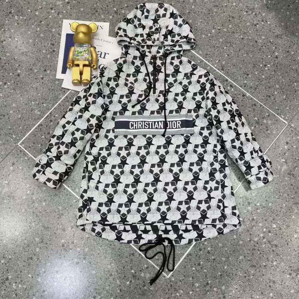 Dior Hooded Anorak Navy Blue Technical Taffeta Jacquard for Women