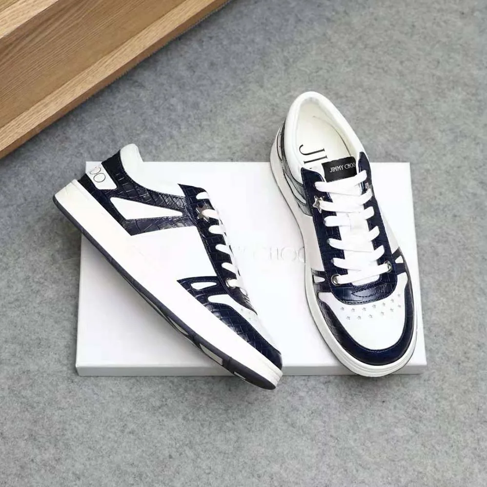 Jimmy Choo Hawaii/M Marine Croc-Embossed Leather and White Calf Leather Low Top Trainers for Men Jimmy Choo Hawaii/M Marine Croc-Embossed Leather and White Calf Leather Low Top Trainers for Men