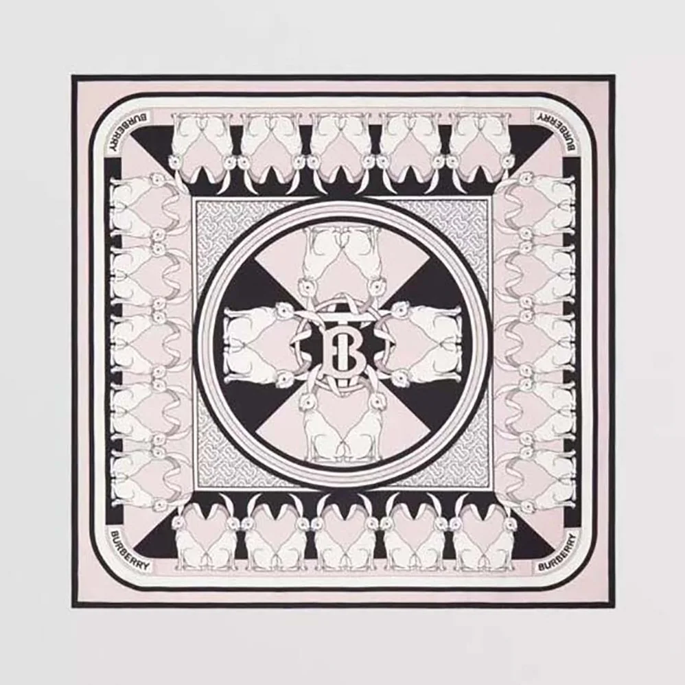 Burberry Rabbit Print Silk Square Scarf for Women in Pink