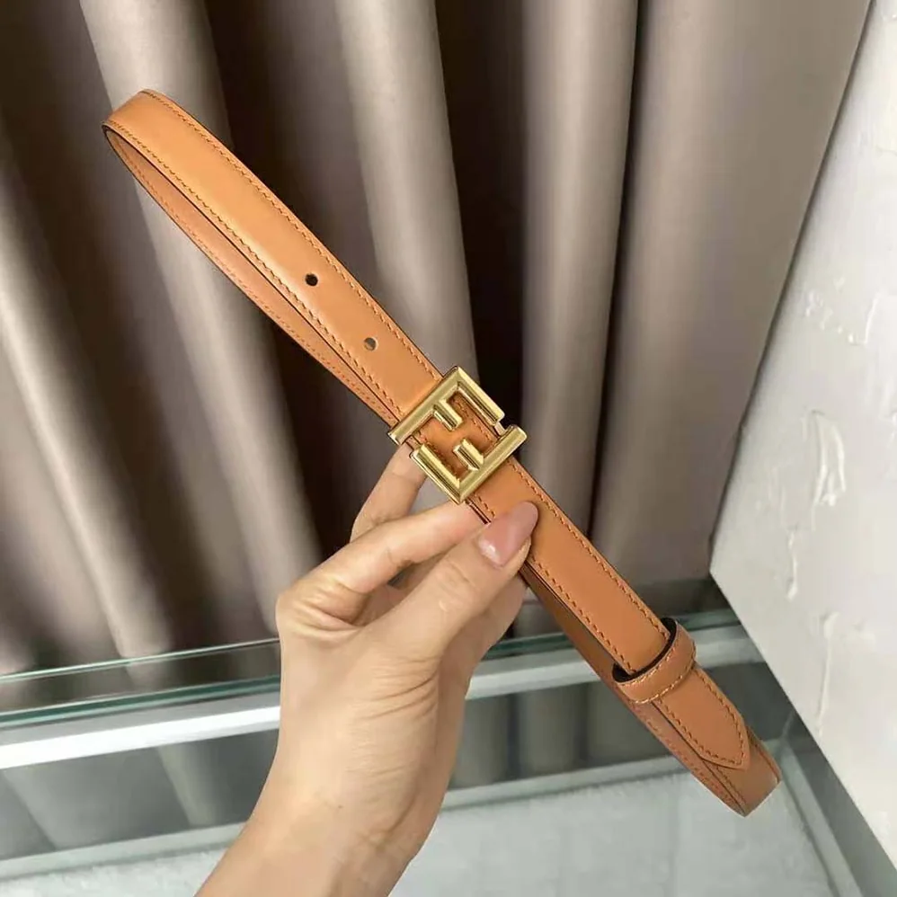 Fendi Thin Belt with Loop and FF Stud Buckle for Women in Brown Fendi Thin Belt with Loop and FF Stud Buckle for Women in Brown