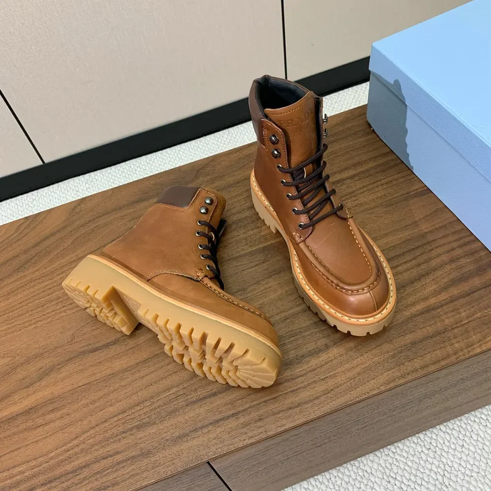 Prada Leather Lace-up Boots for Unisex in Brown Prada Leather Lace-up Boots for Unisex in Brown