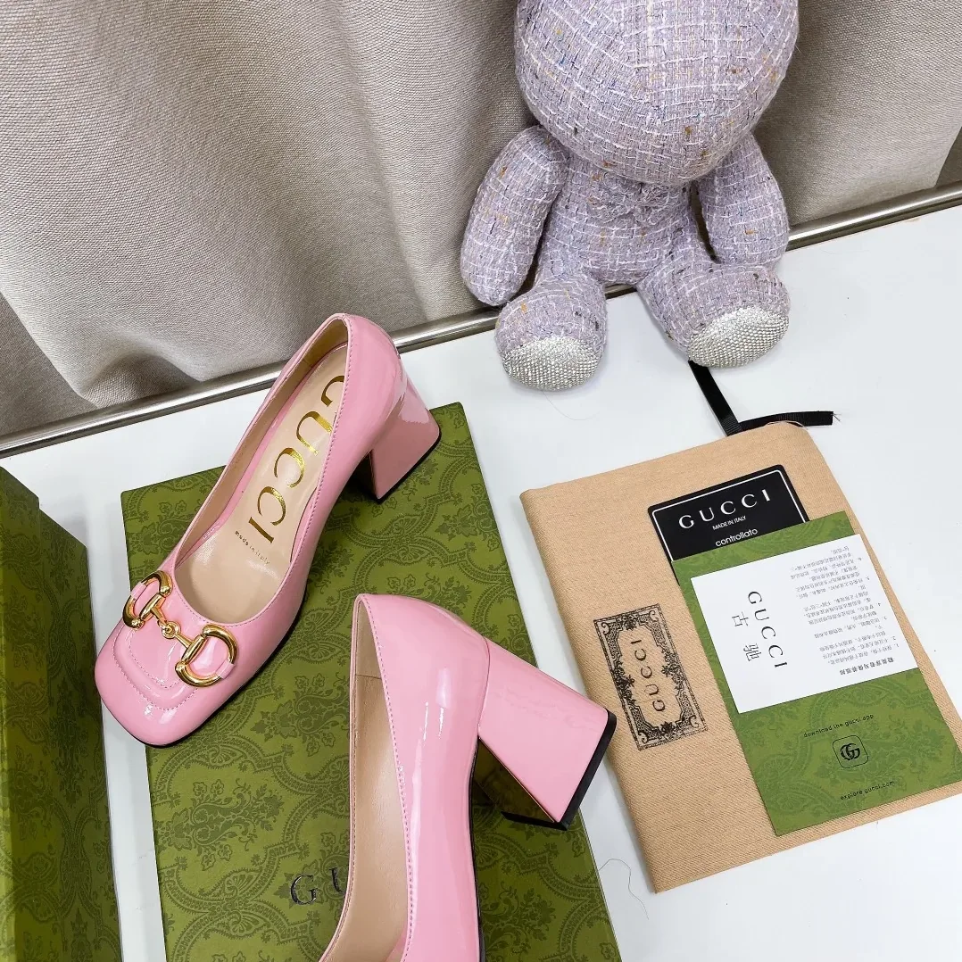 Gucci Mid-Heel Slingback With Horsebit Light Pink GG for Women Gucci Mid-Heel Slingback With Horsebit Light Pink GG for Women