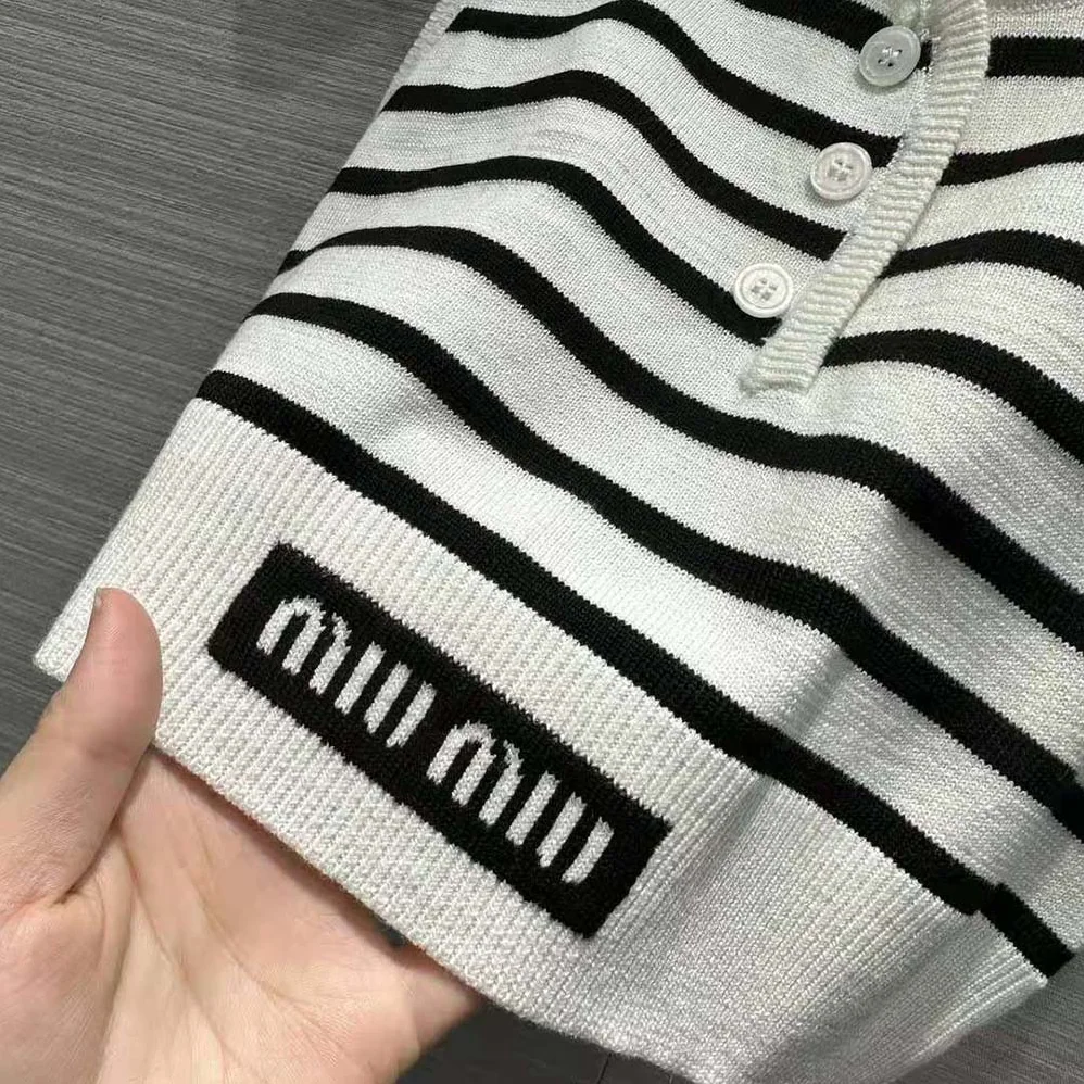 Miu Miu Cotton Top with Intarsia Logo for Women in White