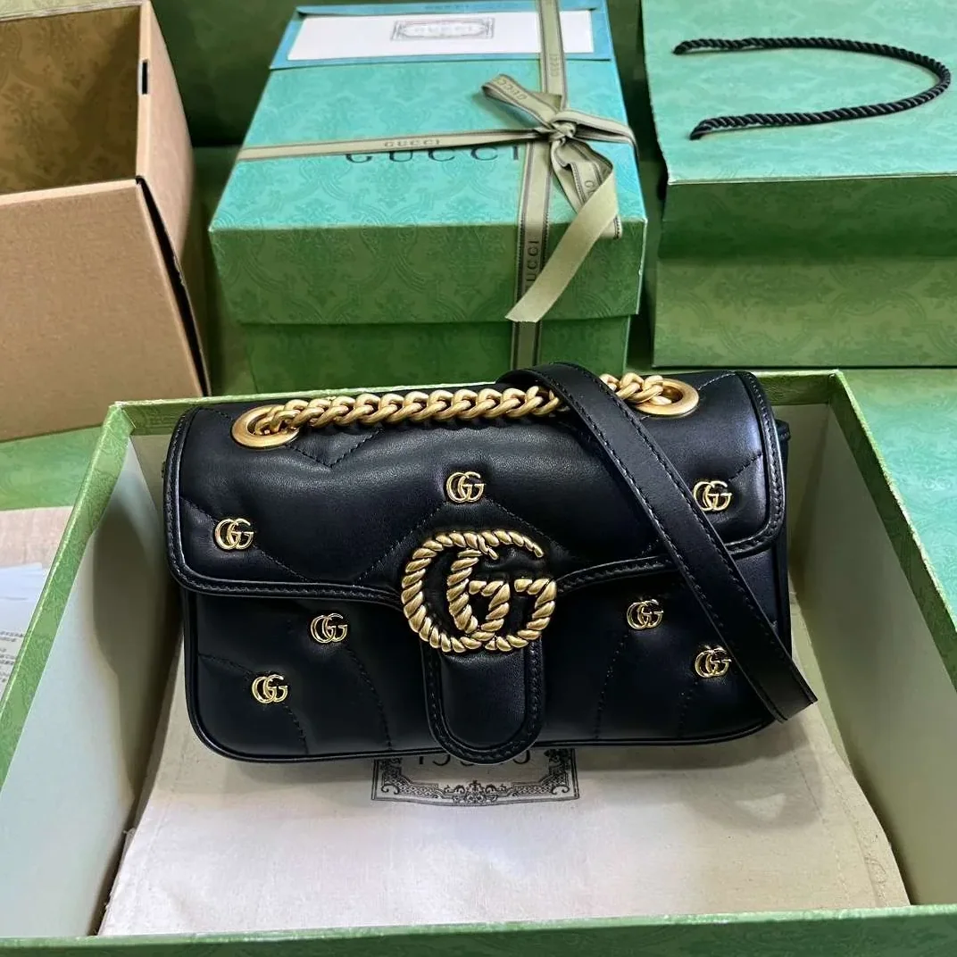 Gucci Marmont Matelasse Mini Shoulder Bag in Black Gold Hardware Gucci Marmont Matelasse Mini Shoulder Bag in Black Gold Hardware