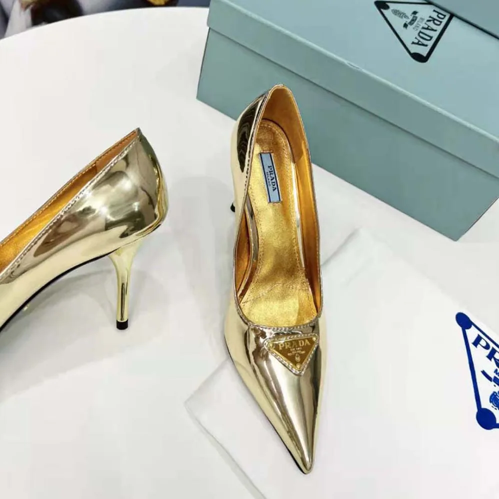 Prada Metallic Leather Pumps for Women in Gold