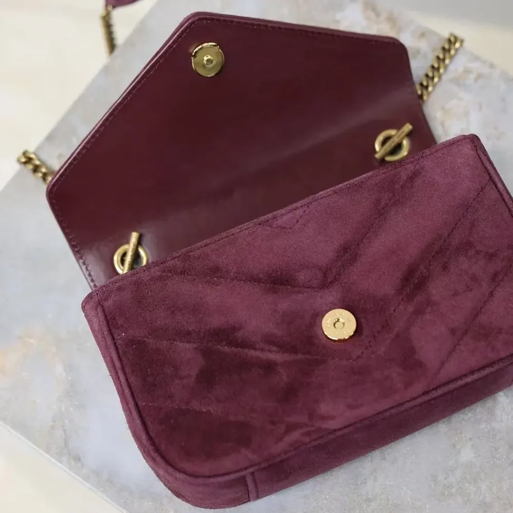 Saint Laurent YSL Loulou Small In Matelassé Suede for Women in Burgundy